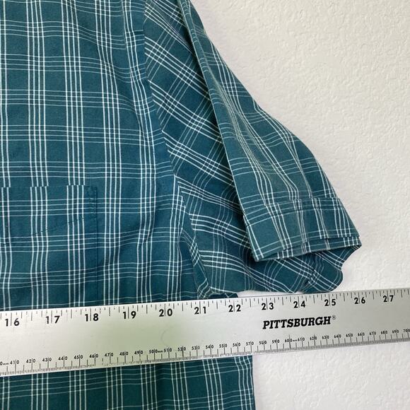 Van Heusen Classic Fit Short Sleeve Button Down Teal Mens Medium Preppy Timeless - Picture 4 of 10